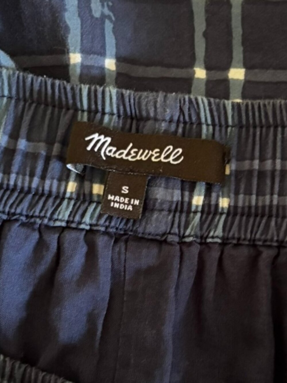 Madewell SMALL Midi Skirt in Shibori Indigo Plaid navy blue & white 100% cotton - Picture 6 of 10